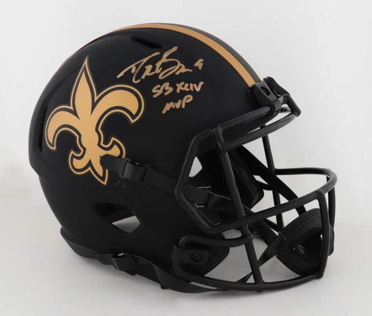 Casco Tamaño Completo Firmado e Inscrito por Drew Brees