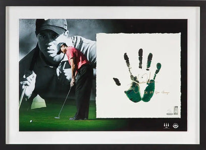 Litografía Tegata verde y negra autografiada por Tiger Woods – Inscripción ‘08 U.S. Open Champ’